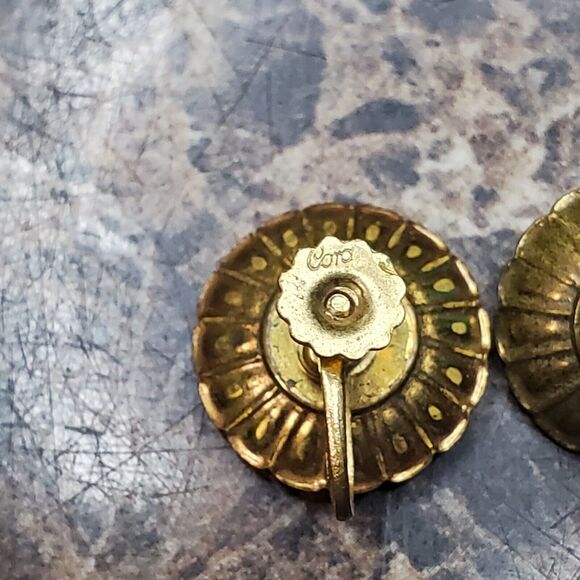 CORO Aqua Rhinestone Screw Back Earrings - Picture 6 of 8